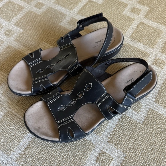 Clarks Collection Leather Comfort Sandals Brown Stitch Slingback Shoes Size 7 - Picture 7 of 9